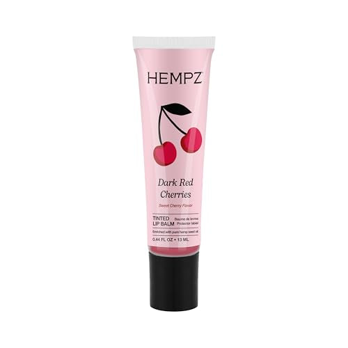 Hempz Cherry Tinted Lip Balm, hydrating gloss for dry cracked lips, Dark Red Cherries, .44 fl.oz.