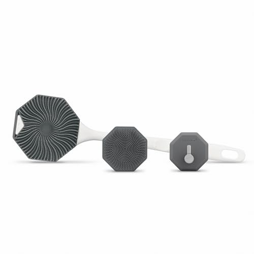 Antimicrobial Body & Face Scrubber Set with Extender & Shower Hook - Charcoal