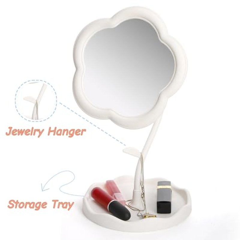 6 Pieces Flower Shaped Mirror, Multi-Angle Adjustable Spa Party Makeup Mirror, Compact Table Vanity Mirror with Jewelry Tray for Home Decor Sleepover Party Aesthetic Gift