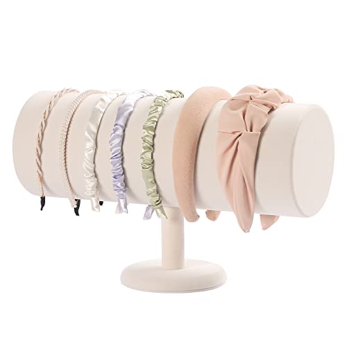 Beige Velvet Headband Holder Organizer for Hair Bands and Ear Jewelry Display - 5 Inch Diameter
