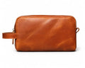 Leather Toiletry Bag for Men & Women - Tan Brown Travel Organizer