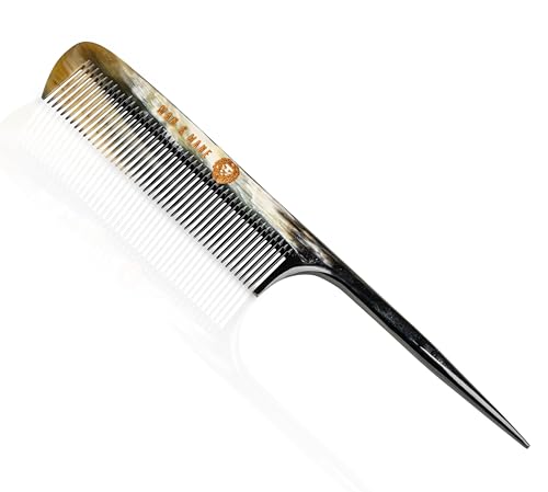 MAN & MANE Premium Oxhorn Anti-Static Fine Tooth Rat Tail Comb (Fine Tooth, Rat Tail) 100% Oxhorn
