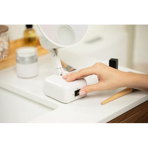 Floxite FL-615-2 15X magnifying mirror with light, Lighted travel makeup mirror with light and magnification, Round, LED, Tabletop, Portable vanity mirror for desk bathroom, electric plug in, personal