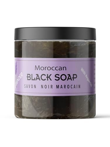 Lavender Moroccan Black Soap Body Scrub - Natural Exfoliating Beldi Olive Soap 16oz