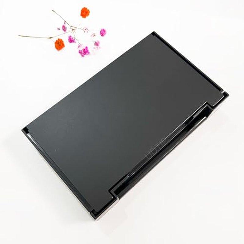 2-layer empty magnetic makeup palette with mirror, includes 20 adhesive metal sticker for storing eyeshadow or cosmetics. Compact and portable design measuring 4.88 x 2.99 inches, Black