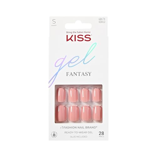 KISS Gel Fantasy Press On Nails with Glue, Pink, Short Length, Squoval Shape, 28 Fake Nails, Net wt. 2 g (0.07oz.) Pink Gel Nail Glue, Mini File, & Manicure Stick ? ¡®Ribbons¡¯