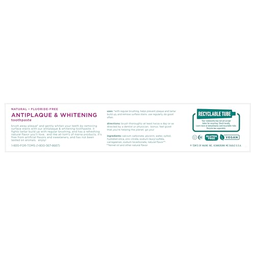 Tom's of Maine Fluoride-Free Antiplaque & Whitening Toothpaste, Fennel, 11 oz