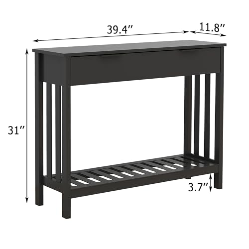 Black Narrow Console Table with Storage - Modern Entryway Sofa Table
