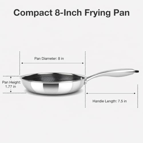 8 Inch Non-Stick Ceramic Frying Pan - Healthy Hybrid Stainless Steel & Ceramic