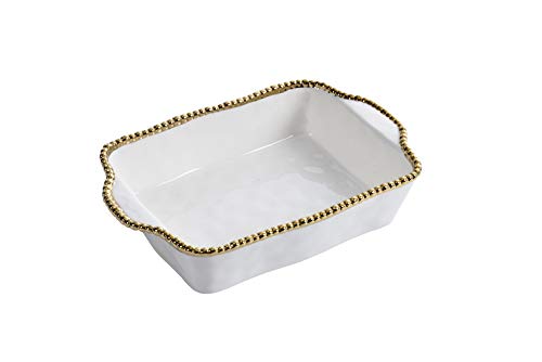 White and Gold Titanium Rectangular Baking Dish - 3 Inch Deep, 11x9 Inches