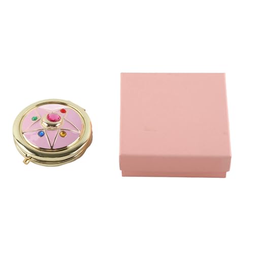 Cosmetic Makeup Folded Mirror, Anime Star Crystal Compact Mirror, Portable Travel Personal Handheld Foldable Double Sided Mirror, Cosplay Prop for Beauty Lovers, Pink, 102605520086