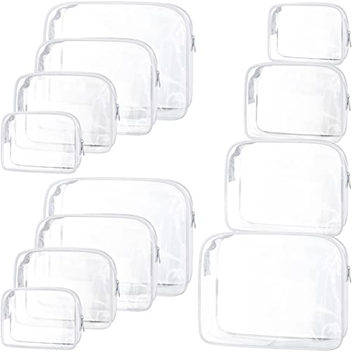 12 Pack Clear Waterproof Makeup & Toiletry Bags with Zippers - Travel Organizer Set