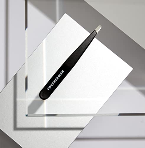 Tweezerman Slant Tweezers for Eyebrows – Black, Precise Stainless Steel