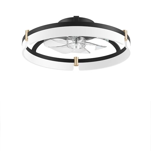20-Inch Smart Ceiling Fan with Lights, Remote & Alexa Control, Black+Gold, Low Profile Flush Mount