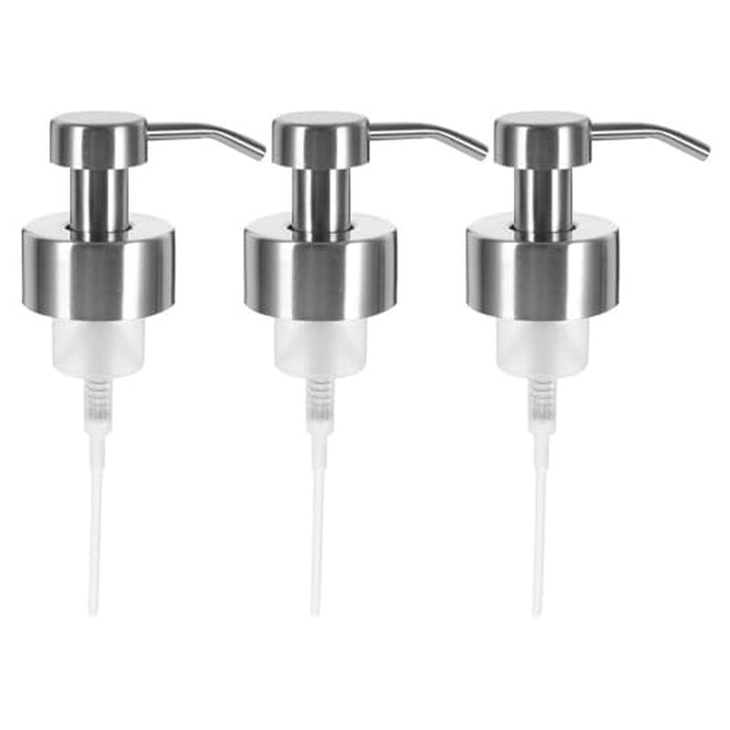 3Pcs Thread Mouth Foaming Soap Dispenser Pump Stainless Steel Replacement Lotion Shampoo Bottle Pumps for Bathroom Countertop