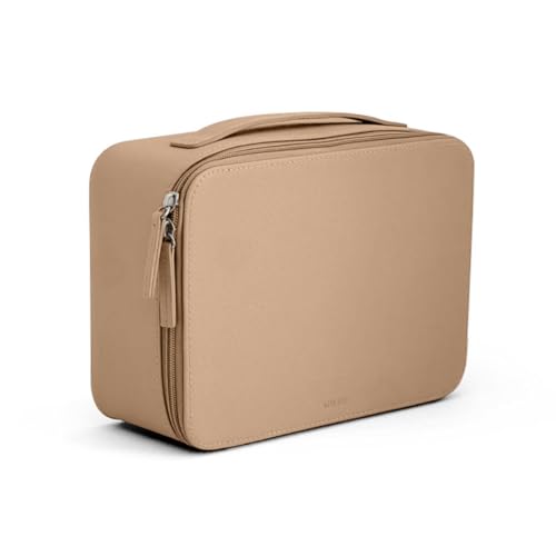 MELINE Khaki Brown Makeup Bag with Brush Holder – Large Travel Cosmetic Case