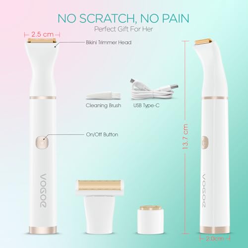 Bikini Trimmer for Women, 3-in-1 Electric Razors for Women, Cordless Compact Waterproof Pubic Hair Trimmer for Body, Face & Bikini Area (White)