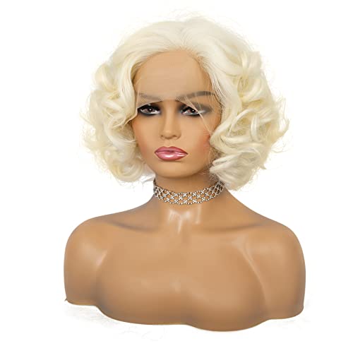 Amnenl Platinum Blonde 1920s Lace Front Wig Short Curly Synthetic Hair for Women