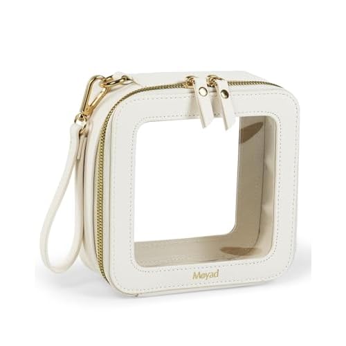 Moyad Clear Makeup Bag with Handle, TSA Approved Toiletry Bag, Transparent Cosmetic Case Car Essentials Make Up Storage for Ladies Girls - Beige