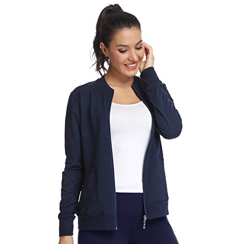 JEYONG Women's Zip Front Puffer Jacket - Small Navy Blue Warm Outerwear