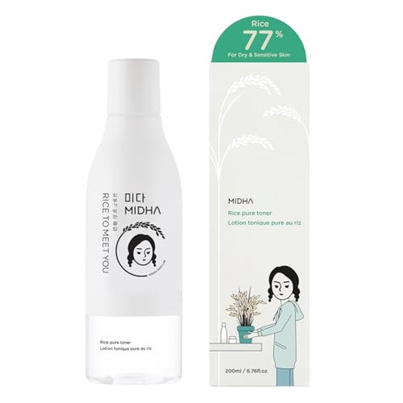 MIDHA Rice Pure Toner, 6.76fl.oz/200ml, Hydrating, Soothing, Fast-Absorbing Daily Toner ? Lightweight, Vegan, Alcohol-Free, Clean Beauty Skincare for Sensitive & Dry Skin