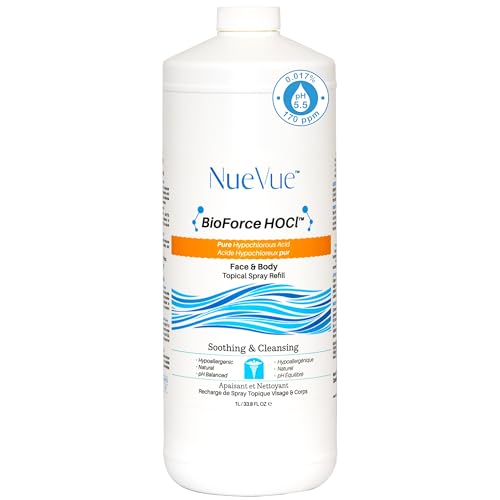 NueVue 33.8 Fl Oz Hypochlorous Acid Skin & Piercing Refill - Gentle, pH Balanced, Hypoallergenic