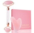 Rose Quartz Facial Roller & Gua Sha Set for Skin Massage and Puffiness Relief