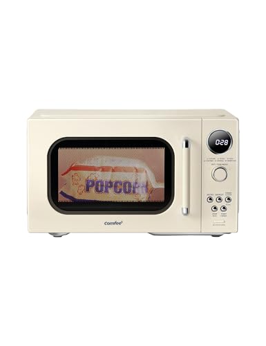 COMFEE' Retro Microwave Oven 0.9 Cu.Ft 900W Countertop Apricot - Child Lock & 9 Auto Menus