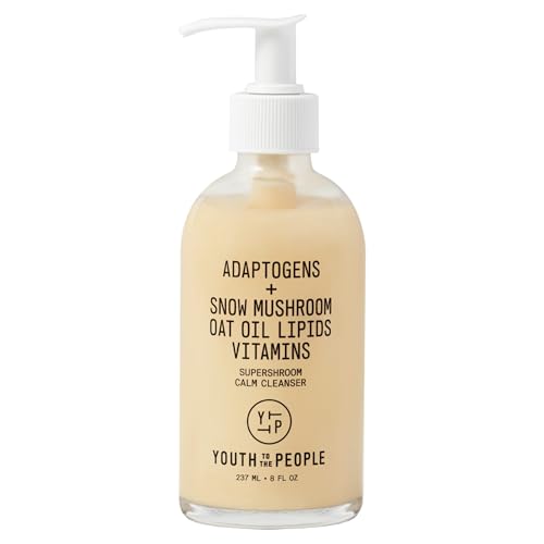 Youth To The People Supershroom Facial Cleanser - Adaptogens + Snow Mushroom Oat Oil Lipids Vitamins Face Wash, Nourishing Makeup Remover for Dry + Sensitive Skin, Soothes Redness