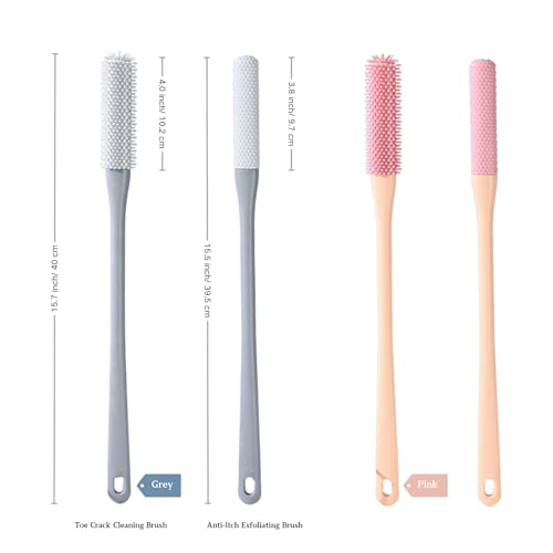 Toe Cleaning Brush with 15.7" Long Handle,Foot Scrubber in Shower,No Bending, Ideal for Seniors, Expecting Mothers, Men & Women | Foot Scrubber & Anti-Itch Exfoliating Brush (2 Pack) (Grey)