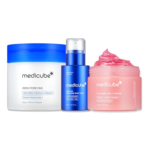 medicube Affordable Value Trio for Pore & Texture Care: Zero Pore Pads 2.0 and Zero Exosome Shot 7,500 PPM Spicule Facial Serum and Collagen Jelly Cream (110ml) | Korean Skincare, Gifts for Her