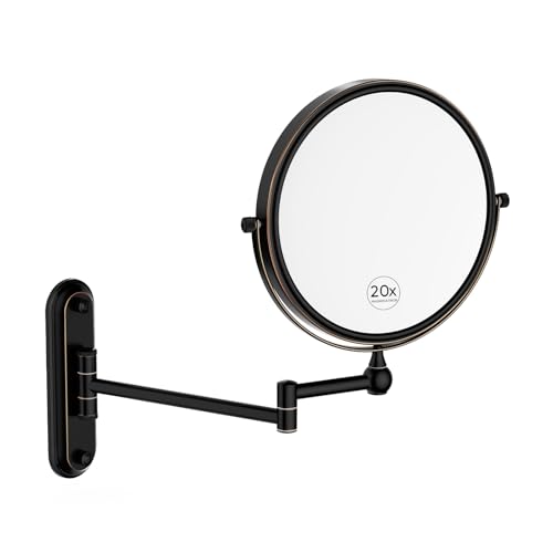 GURUN 8-Inch Wall Mount Makeup Mirror with 20X Magnification for Bathroom - 360¡Æ Rotation & Extended Arm Oil-Rubbed Bronze Dual-Sided Bathroom Mirror for Makeup, Skincare M1207T(8in,20X)