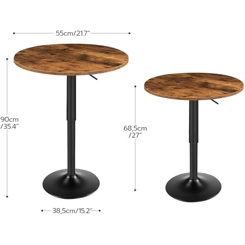 HOOBRO Rustic Brown Height-Adjustable Round Pub Table 27-35.4 Inches Modern Style
