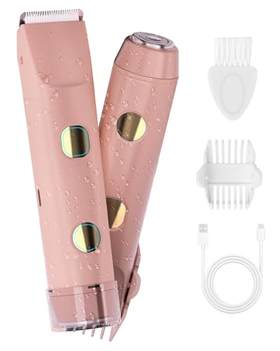 Pink 2-in-1 Waterproof Bikini Trimmer & Electric Razor for Women - Face, Legs, Bikini, Body Hair Removal, USB Rechargeable