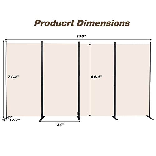 Beige 4-Panel Folding Room Divider with Wider Feet - 34" CHOSENM