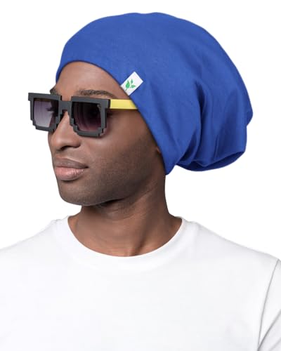 Men's Satin Sleep Cap 2-Pack - Medium Black & Royal Blue Curly Hair Bonnets