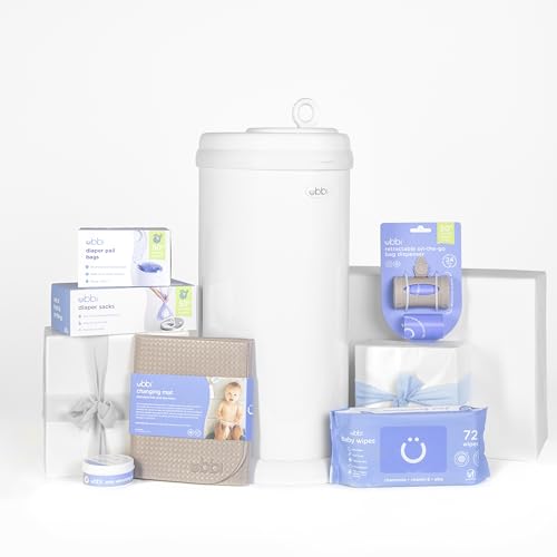 White Diaper Pail Gift Set with Bags, Wipes & Changing Mat - Ubbi