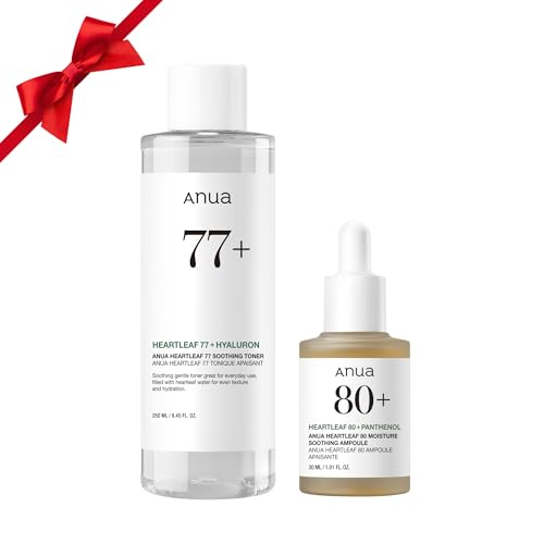 Anua Skin Relief Duo for Calming Skin, Heartleaf 77 pH 5.5 Soothing Toner, Heartleaf 80 Calming Ampoule for Sensitive Skin, panthenol B5, Hydrating, Soothing Effect, Vegan, Korean Skincare Set