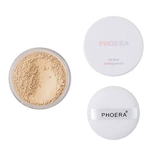 PHOERA Translucent Makeup Setting Matte Face Powder + Puff, Long Lasting Lightweight Foundation Make Up Fixer Beauty Blender Highlighter Palette - Ideal for Flash Photography - 02 COOL BEIGE