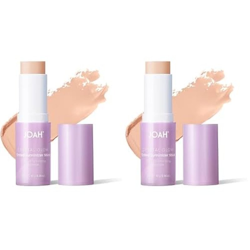 JOAH Crystal Glow Tinted Luminizer Stick, Multitasking Korean Makeup Highlighter and Bronzer Stick, Customizable Formula for a Natural Glow, Peptide Infused, Medium with Warm Undertones (Pack of 2)