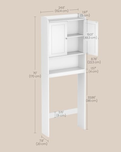 VASAGLE Over-the-Toilet Storage Cabinet 24.6'' Cloud White, Without Side Storage