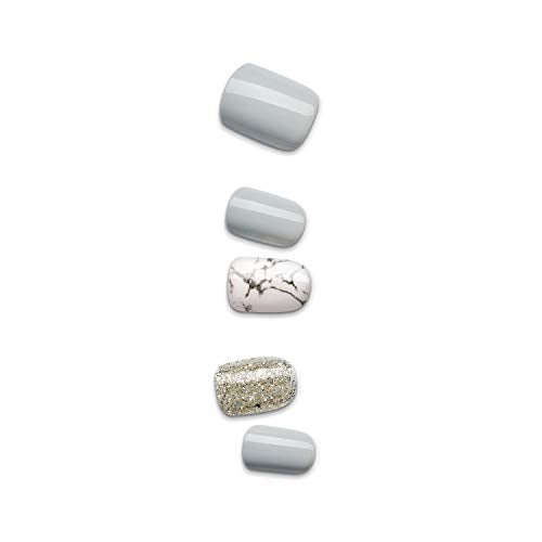 imPRESS Design, Press On Nails, Knock Out, Gray, Short, Size, Squoval, Shape, Includes 30 Nails, Prep Pad, Instructions Sheet, 1 Manicure Stick, 1 Mini File