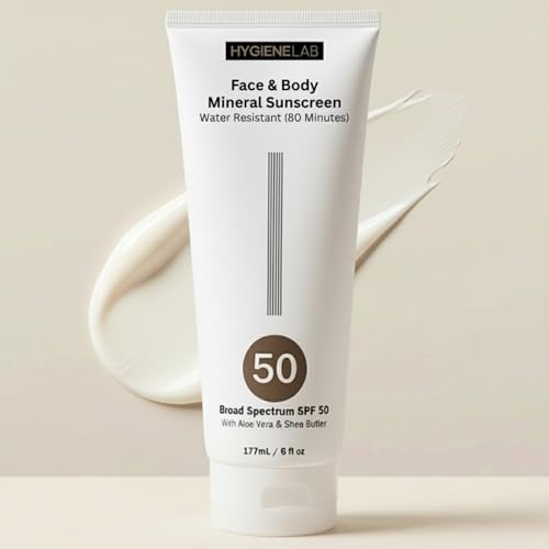 HygieneLab Mineral Sunscreen SPF 50 ? Invisible Sheer Finish, Rated Excellent on Yuka, Zinc Oxide, Broad Spectrum UVA/UVB Protection, Reef Safe, Aloe Vera & Shea Butter Hydration (Large 6 oz)