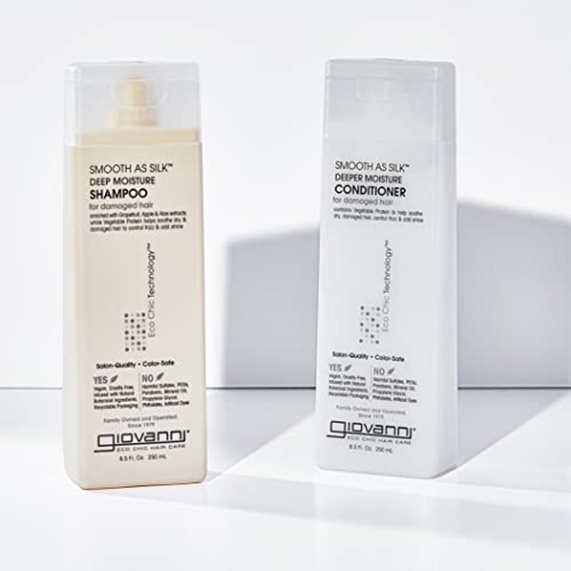 GIOVANNI HAIR CARE PRODUCTS Giovanni Smooth as Silk Deeper Moisture Shampoo & Conditioner Set, 24 Oz. Calms Frizz, Detangles, Wash & Go, Co Wash, No Parabens, Color Safe, 24 fluid_ounces