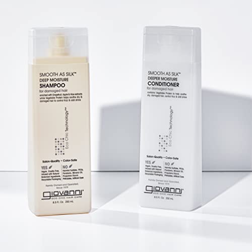 GIOVANNI HAIR CARE PRODUCTS Giovanni Smooth as Silk Deeper Moisture Shampoo & Conditioner Set, 8.5 Oz. Calms Frizz, Detangles, Wash & Go, Co Wash, No Parabens, Color Safe, 8.5 fluid_ounces