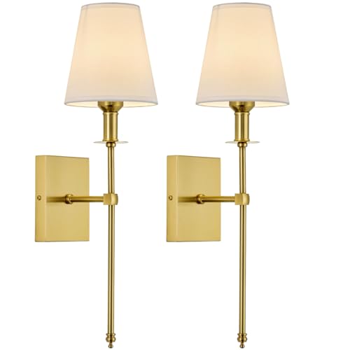 Gold Wall Sconces Set of 2 - Vintage Hardwired Bathroom & Bedroom Lighting