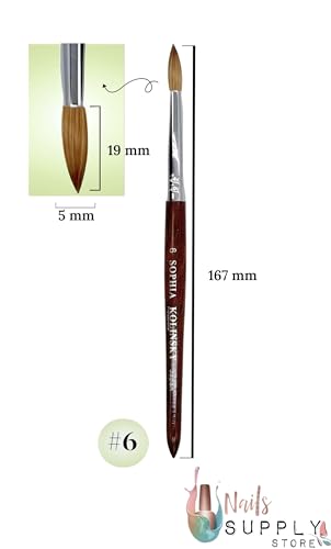 Acrylic Nail Brush Size 6 - Kolinsky Hair, Redwood Handle, Round Shape, Professional Quality