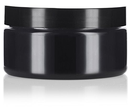 8 oz Black PET Plastic Airtight Storage Jar with Lid - Refillable, Low Profile