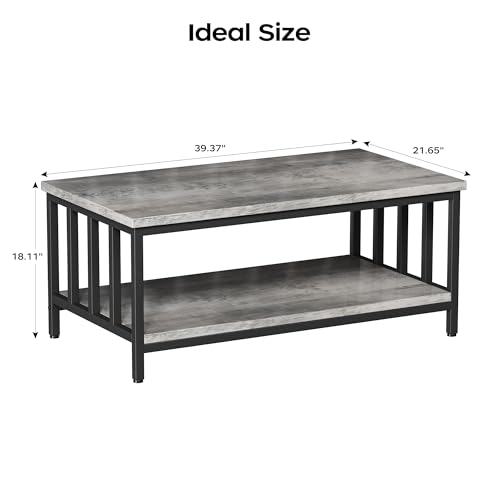 Homeiju 39.4 Inch Modern Farmhouse Coffee Table with 2-Tier Storage, Grey Wash