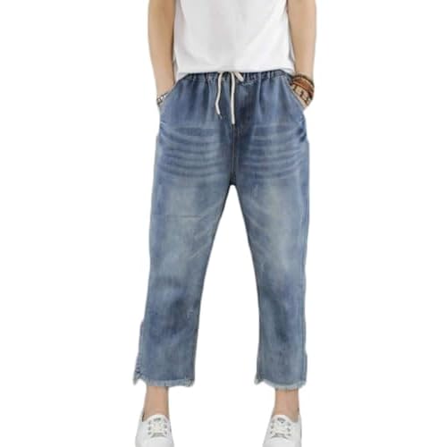 Lavnis Women's Cropped Jeans Cotton Loose Denim Pants Casual Elastic Waist Ripped Jean Joggers